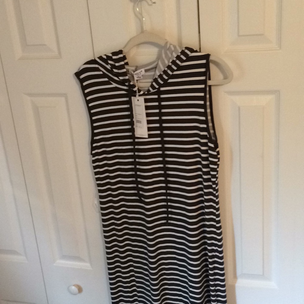 Ladies Charcoal And White Striped Maxi Dress